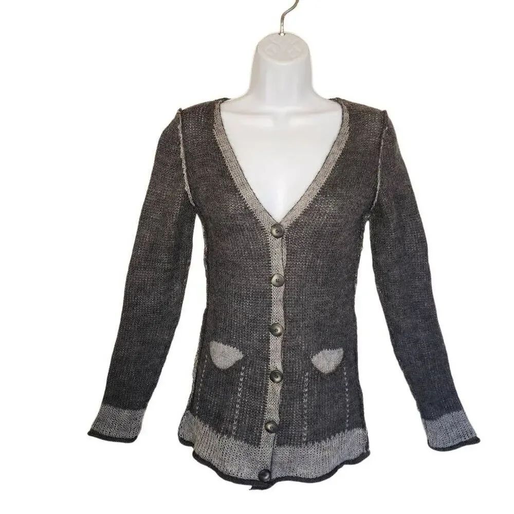 Lineamaglia Women Sweaters, Charcoal Grey Artisan Button Down Cardigan, Sz S